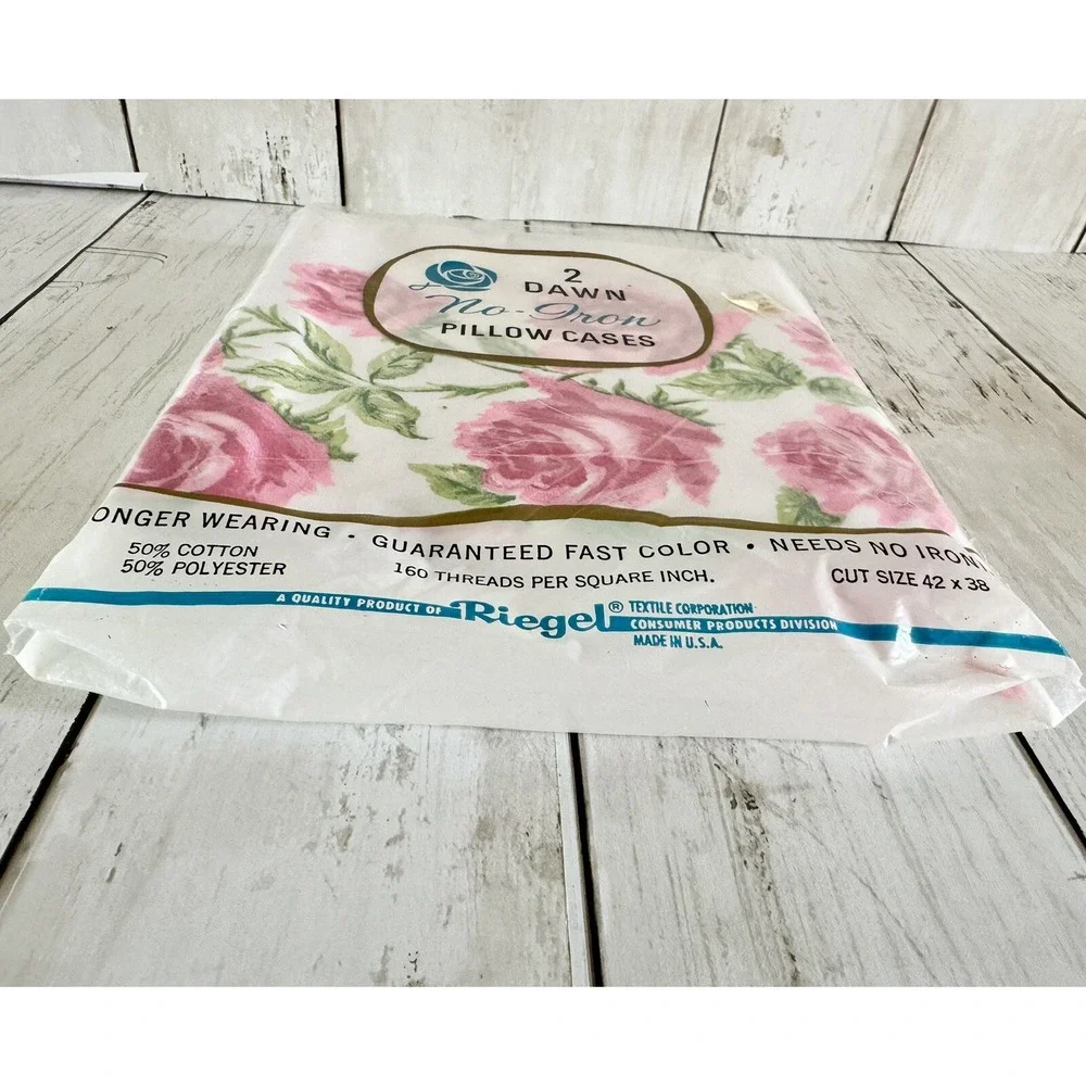 NEW Vintage Riegel Pair White Pillowcases Dawn Floral Pink Flowers 42x38